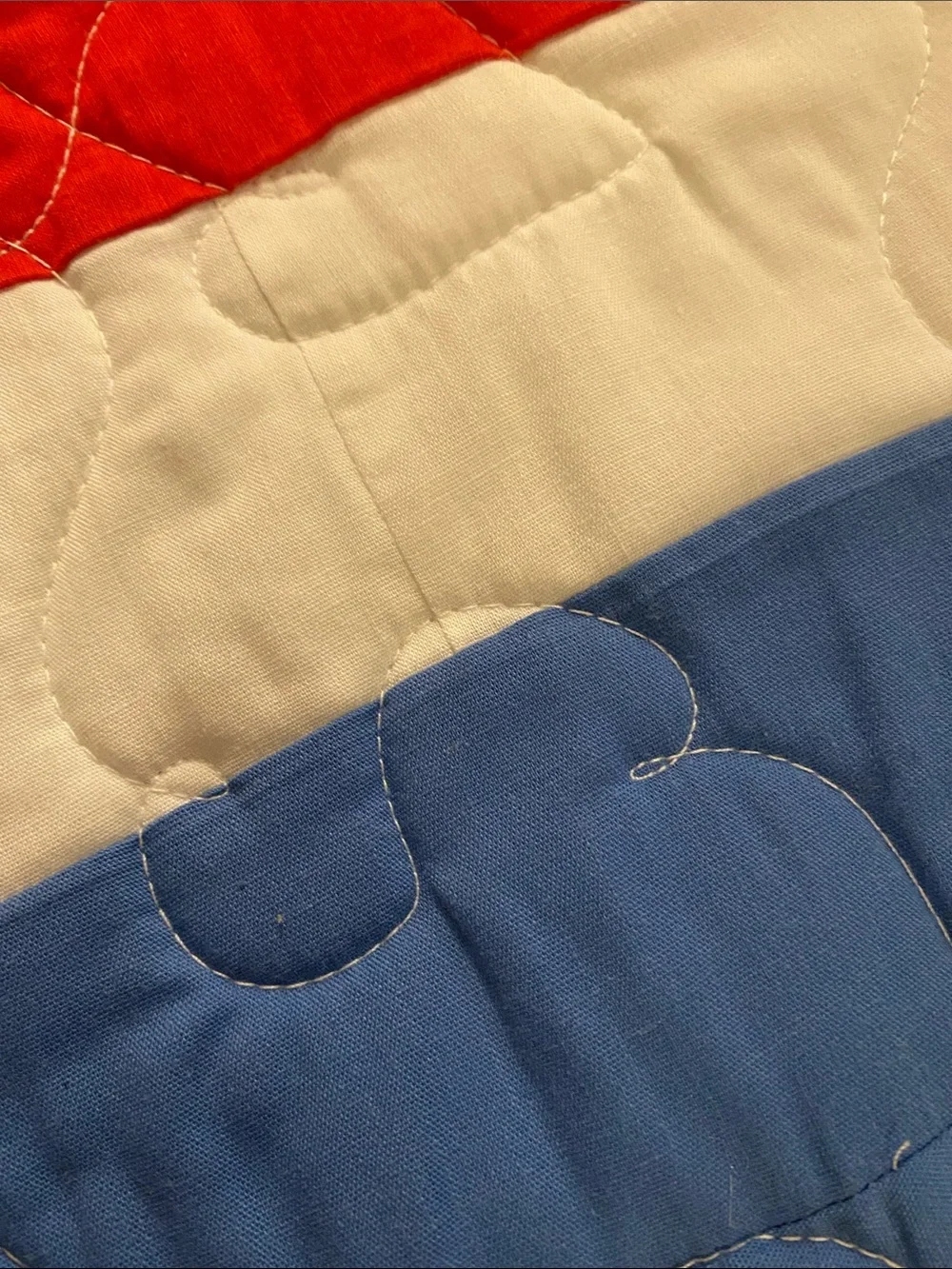 🇺🇸 Vintage Americana Amish Quaker Cottagecore Red, White & Blue Stitch Quilt